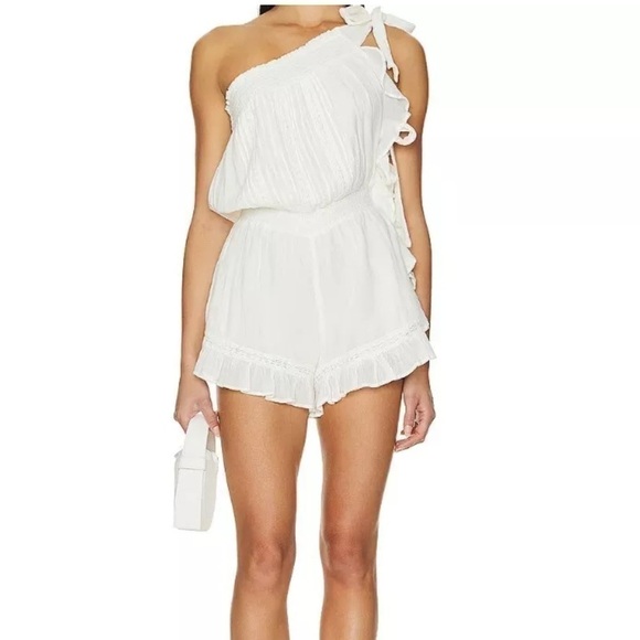 FREE PEOPLE Feelin' Fancy Romper Feminine Ethereal Ruffles Ivory Medium NWT - Picture 15 of 16